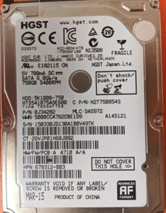 ⭐️⭐️⭐️⭐️⭐️ HDD Hard Drive SATA Laptop 2.5" HGST HTS541075A9E680 750GB J34282 - Picture 1 of 2