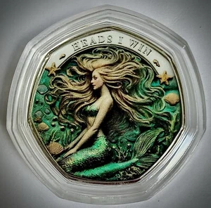 Mermaid Heads Or Tails Challenge Coin-Game Piece-Small With Plastic Case - Picture 1 of 3