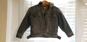 Kids sherpa lined Denim biker moto Jacket Blue Jean Button Front small - Picture 1 of 3