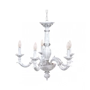 Klassischer Kronleuchter Holz weiß-silber Shabby Chic 5-flammig esse 818/5 - Bild 1 von 1