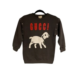 Gucci Kids Dark Grey Sweatshirt , Cotton Lamb Print Removable Sleeve Sweatshirt - Picture 1 of 7