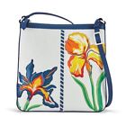 Brighton Iris Bloom FLEUR White  Floral Leather Messenger Bag RT $315-NWT