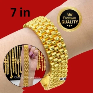 Chain 18K 22K 23K 24K THAI BAHT YELLOW GOLD WOMEN Bracelet 7 in - Picture 1 of 4