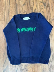 NWT Boys What's Next Irish Apparel Navy & Green Shamrock Crew Neck Sweater - 8 - Picture 1 of 5