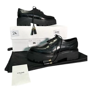 CELINE Bulky Brogue Derby en Cuero Toro Pulido Negro Talla 39 UK 6 Plataforma - Imagen 1 de 24