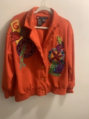Blazer corto vintage de mujer años 80/90. Talla 14 naranja con colores brillantes. SKU C13 Foto 1 de 4