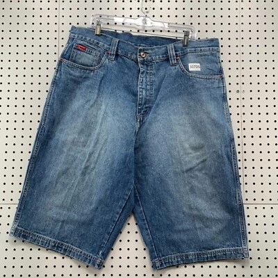 Vintage Y2K Platinum Fubu Denim Shorts Mens FITS 40x14.5 Blue Hip Hop - Image 1 of 4