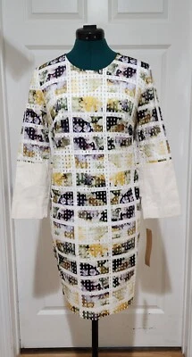 Vestido para mujer Rachel Roy floral imitación cuero bloques de color corte láser talla M Foto 1 de 4