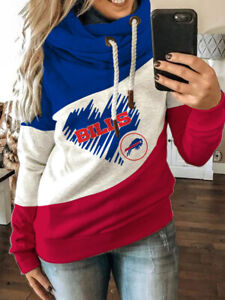 Buffalo Bills Women's Patchwork Hoodie Casual Turtleneck Pullover Sweatshirt