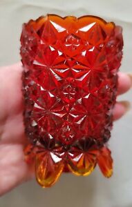 Amberina Red Daisy Button footed Votive Cup Toothpick Holder peg on bottom 