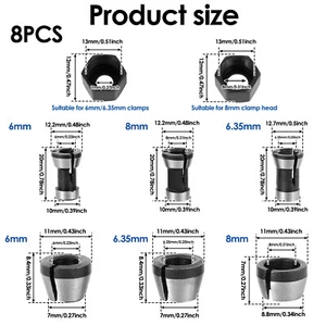 8Pcs Router Collet Chuck 6mm 6.35mm 8mm High Precision Trimmer Collet leFYz+ - Picture 1 of 11