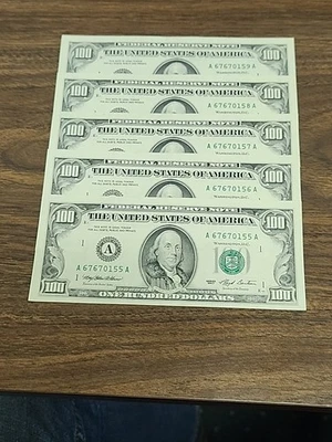 Set of 5 - Series 1993 $100 Federal Reserve Notes - Consecutive Serial Numbers - Image 1 of 4