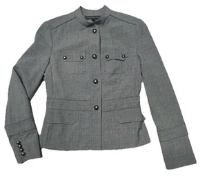 Express Design Studio Blazer Military Jacket 6 Gray Crosshatch Peplum Steampunk - Picture 1 of 24