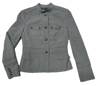 Blazer Chaqueta Militar Express Design Studio 6 Gris Crosshatch Peplum Steampunk Foto 1 de 4