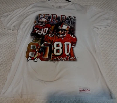 Camiseta gráfica Jerry Rice Mitchell & Ness 49ers NFL tamanho XL branca #80 GOAT Clean - Imagem 1 de 4