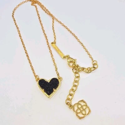 Kendra Scott Ari Heart Pendant Black Drusy Rose Gold Necklace 18" 🖤 - Image 1 of 4