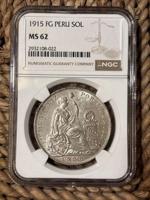 1915 FG Peru 1 Sol NGC MS62 Large Silver Coin - Image 1 of 3