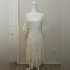 Chris McLaughlin elfenbeinfarbenes Spitzen-Midikleid Gr. 12 Cottagecore Boho Prärie zierlich - Bild 1 von 11