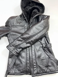 Wilsons Leather Damen Kunstlederjacke mit Kapuze S schwarz Kunstfell mit Gürtel - Bild 1 von 11