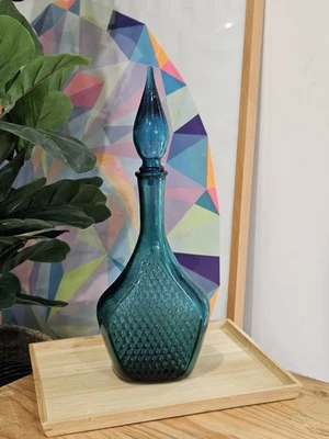 VINTAGE GENIE BOTTLE ITALIAN EMPOLI GLASS WITH STOPPER RETRO MID CENTURY MODERN - image 1 of 4