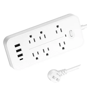 `Power Strip 6 Outlet Protector Power Strip With 3 USB Ports 1 Type C Ch - Picture 1 of 12