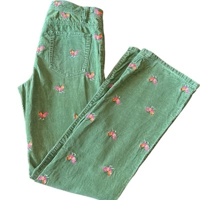 Pantalones Gallo J.Crew Vintage Pana Bordados - Verde Oliva - Talla 4 (2004) Foto 1 de 4