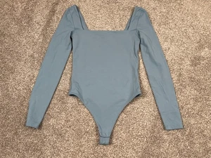 Babaton Bodysuit Shirt Womens Small Blue Square Neck Slimming Coquette Preppy - Picture 1 of 7