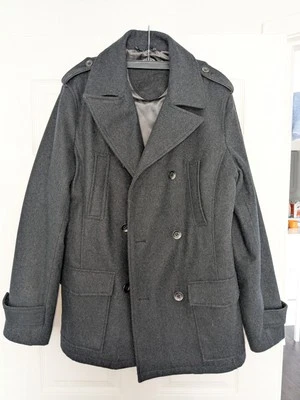 Black Rivet Pea Coat Jacket Size L Mens - Excellent Condition - Image 1 of 4