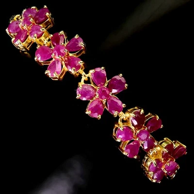 925 Sterling Silver Bracelet Pear Ruby 5x4mm Natural Gemstone Jewelry 10inches - Image 1 of 4