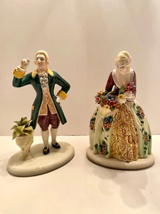 Vintage Italien Statue Figur ZAB Paul Majolika Viktorianisch Mann Frau Set - Bild 1 von 14
