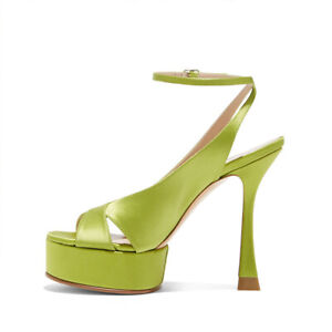 Womens 2023 Fashion Satin Open Toe Platform High Heel Slingback Sandal Shoes D