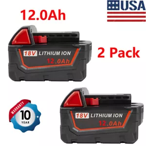 For Milwaukee M18 Extended Li-Ion XC 12Ah 18V Capacity M18B5 48-11-1840 Battery - Picture 1 of 14