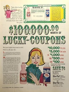 Sta-Puf Sta-Flo Sorteo de Lavandería Cupón Decatur IL Anuncio Impreso De Colección 1965 - Imagen 1 de 4