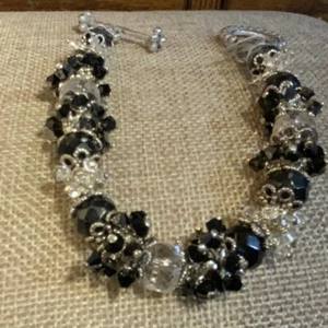 Artisan Beautiful Sterling Swarovski Component Wire Wrap Black/Crystal Bracelet - Picture 1 of 3