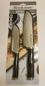 BROOKSTONE Stainless Steel 7" & 5" Santoku Knife Set w/ Sheaths Kitchen * NEW * - Picture 1 of 2