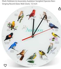 Mark Feldstein & Ass Audubon Songbird-Non Singing Round Glass Clock , 12”
