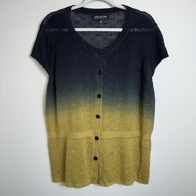 Jones New York Woman Short Sleeve Linen Sweater-Mustard Yellow Blue Ombre-2X - Image 1 of 4