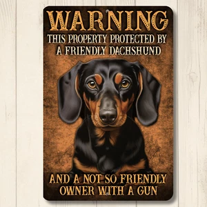 Dachshund Security Warning Sign Friendly Dog Gun Owner metal tin wiener doxie - Picture 1 of 6