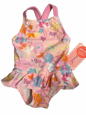 NWT Floatimini Girl Swim Bathing suit 1pc Pink Tropical Flowers 12m Floral UPF50 - Image 1 of 4