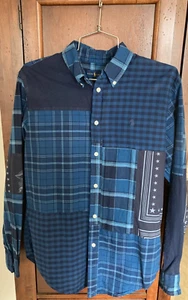 Ralph Lauren Polo Patchwork Plaid Blue Button Down Eagle Stamp Shirt Medium NICE - Picture 1 of 11