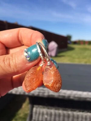 Authentic Baltic Danish Red Amber Drop Earrings With Gift Box Sterling Silver - Image 1 of 4