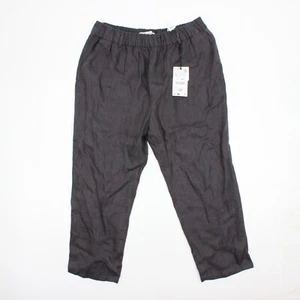 NWT Zara 100% Linen Pants Gray Sz XL Pull On Elastic Waist Straight Leg - Picture 1 of 9