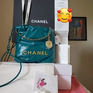 New With Tag Chanel 22 Green Shiny Calfskin Mini Bag, Receipt 23A Year 2023 - Picture 1 of 15