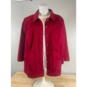 CJ Banks Women's Plus Size 3X Red Shirt Jacket 3/4 Sleeve Button Front  - Picture 1 of 8
