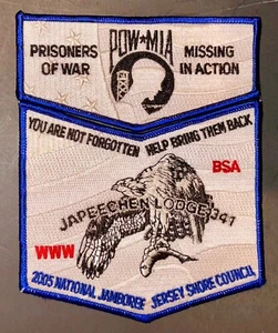 OA JAPEECHEN LODGE 341 BSA JERSEY COSTA 2005 JAMBOREE 2 PARCHES EJÉRCITO MARINA ¡POW MIA! - Imagen 1 de 2