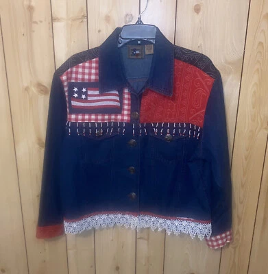 Don't Mess with Texas Women's L Denim Embellished Beads Lace Patch Logo Jacket - Изображение 1 из 4