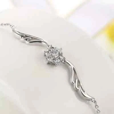 Pulseira de asa de anjo de diamante natural corte redondo 0,28 quilates 7 pol. em prata esterlina 925 - Imagem 1 de 4