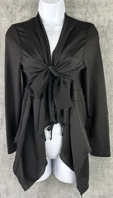 Cárdigan Pebble and Stone Pequeño Negro Corbata Frontal Tejido Cascada Abierta Ligero Foto 1 de 4