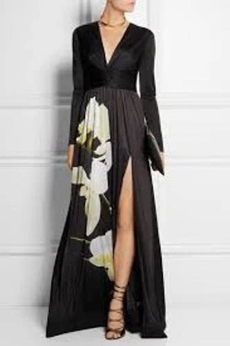 ALTUZARRA  Maxi dress Formal Target Orchid-print satin-jersey Black Sz SMALL - Image 1 of 1