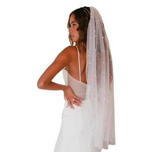 HONGMEI Pearl Bride Wedding Veil Bridal Tulle Veils Hair Accessories 1 Tier F... - Picture 1 of 7